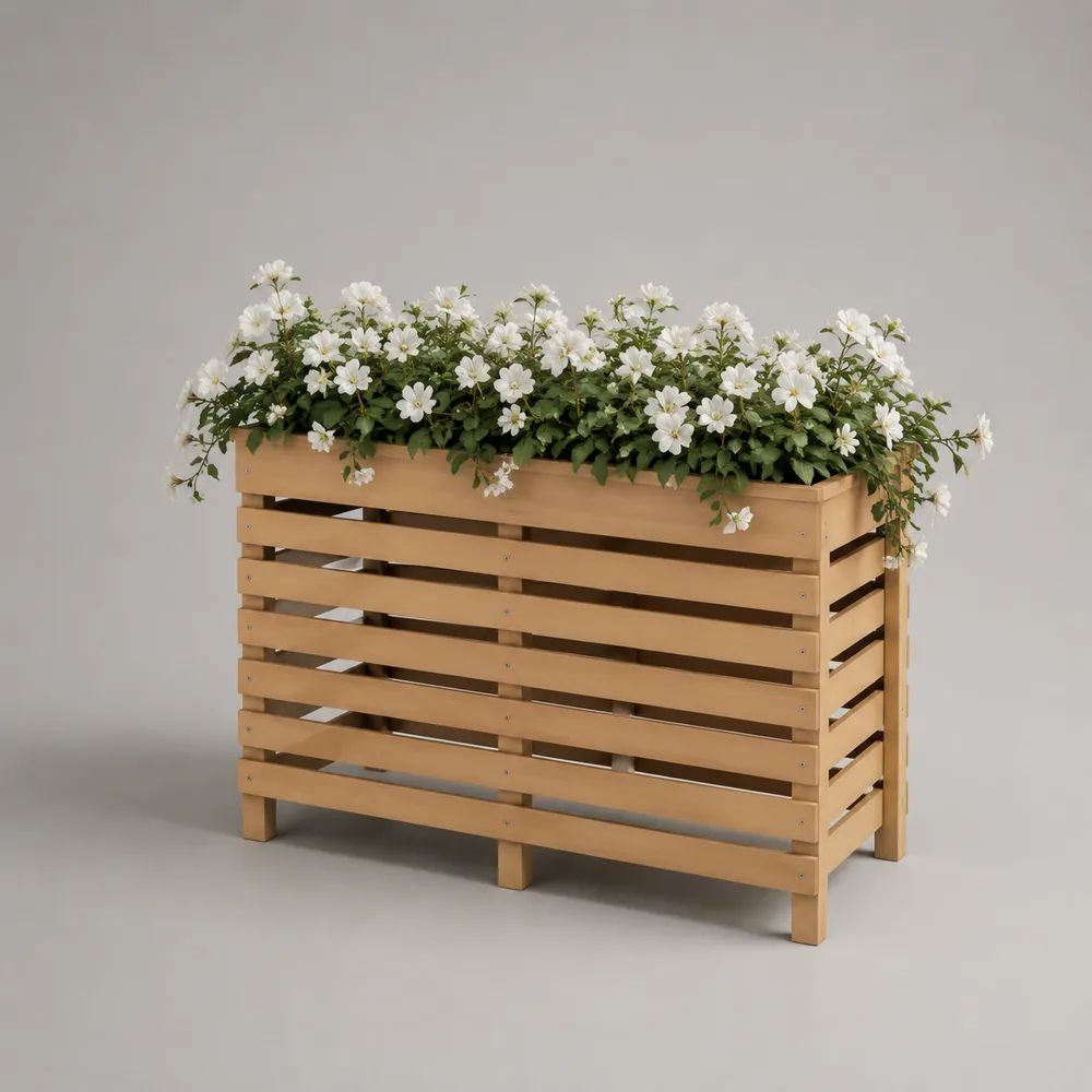 Fioriera rialzata rettangolare in legno massello di abete marrone chiaro, 100 x 40 x 90 cm
