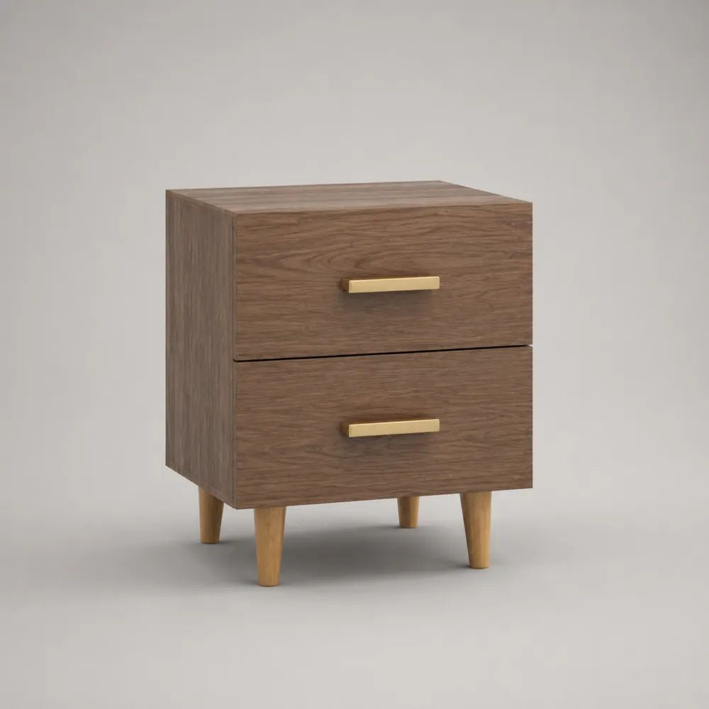 Comodino rettangolare in truciolare melaminico effetto noce con 2 cassetti, marrone, 45 x 40 x 60 cm