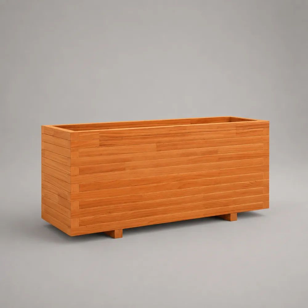 Fioriera rettangolare da esterno in legno massello marrone aranciato, 120 x 40 x 60 cm