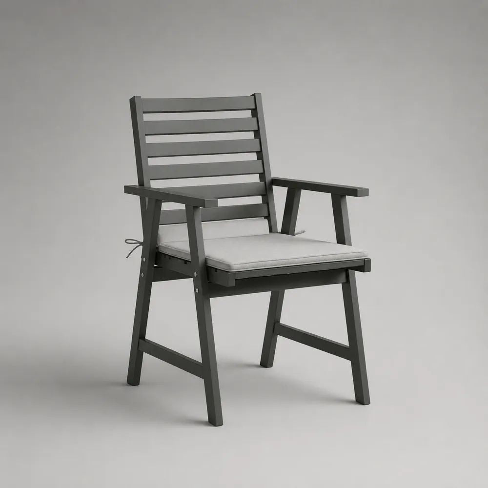 Sedia da giardino con braccioli in legno massello di acacia e cuscino, grigio antracite e grigio chiaro, 60 x 62 x 90 cm