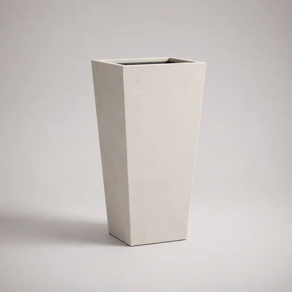 Vaso alto da esterno in composito di resina e fibra di vetro, quadrato svasato, bianco, 40 × 40 × 80 cm