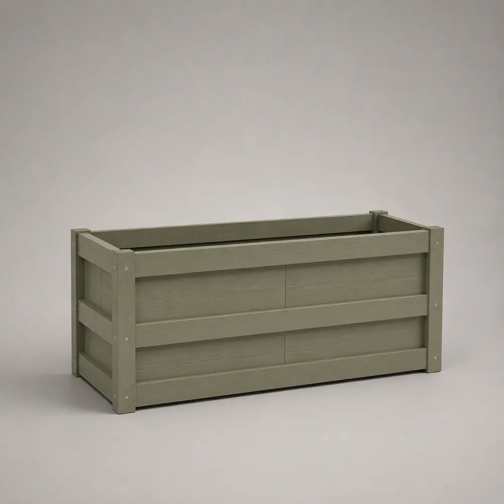 Fioriera rettangolare da esterno in legno massello di abete verde salvia 100 x 40 x 60 cm