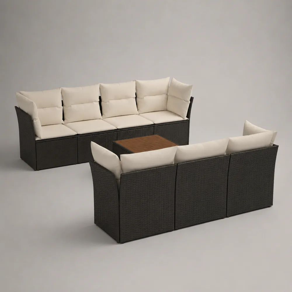 Set salotto da giardino per esterni 9 pezzi in rattan PE nero con 2 divani a 4 posti da 252 × 70 × 72 cm e tavolo da 70 × 70 × 65 cm
