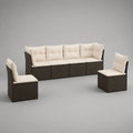 Salotto da giardino modulare a 6 posti in polyrattan marrone scuro con cuscini crema, 6 moduli da 59 × 59 × 85 cm