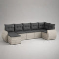 Divano da giardino modulare a U 7 posti in rattan sintetico PE e acciaio con cuscini antracite, 320 x 170 x 76 cm