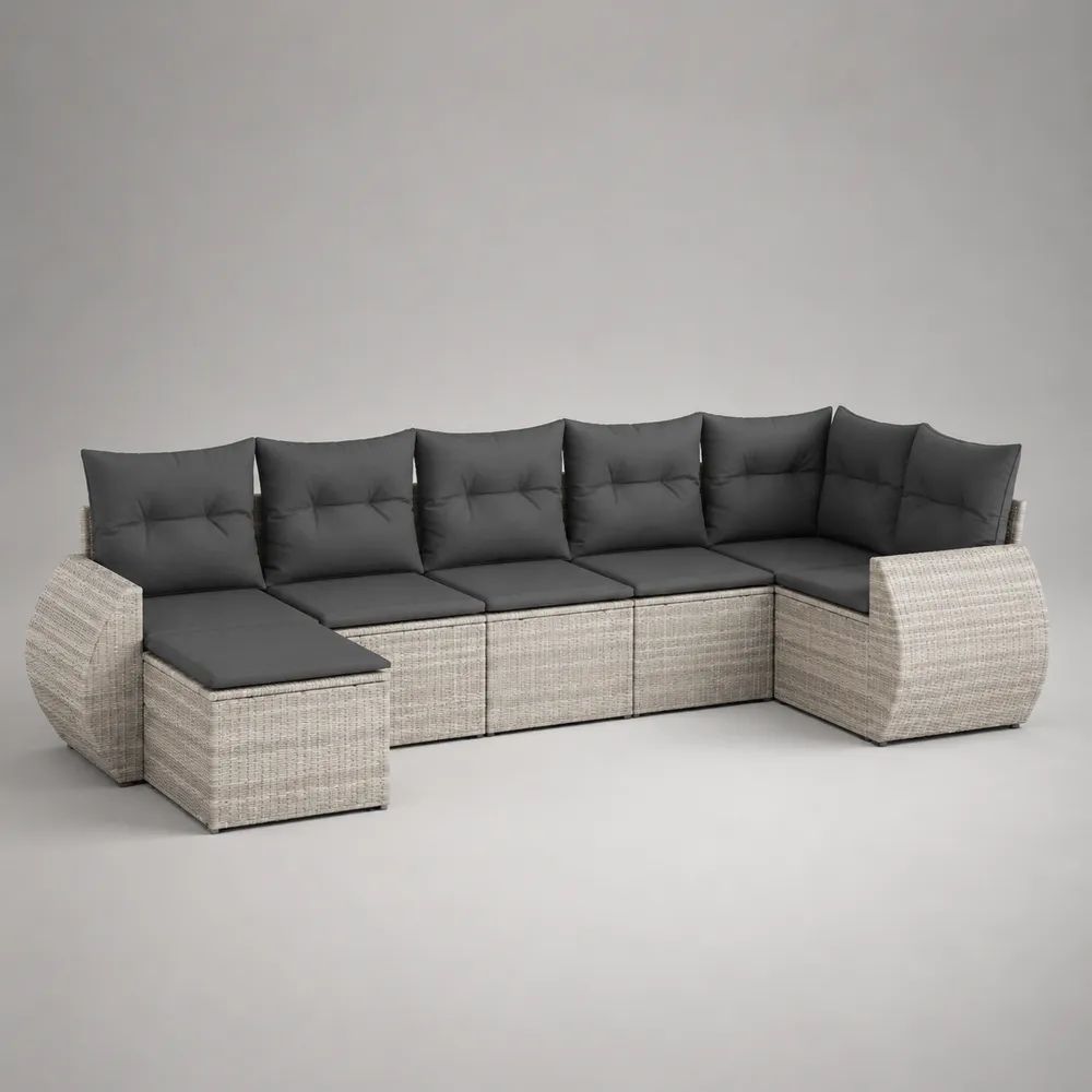 Divano da giardino modulare a U 7 posti in rattan sintetico PE e acciaio con cuscini antracite, 320 x 170 x 76 cm