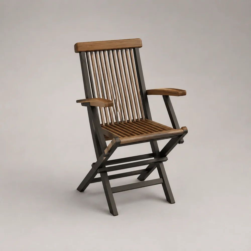 Sedia da giardino pieghevole con braccioli in legno massello, marrone e antracite, 57 × 69 × 111 cm
