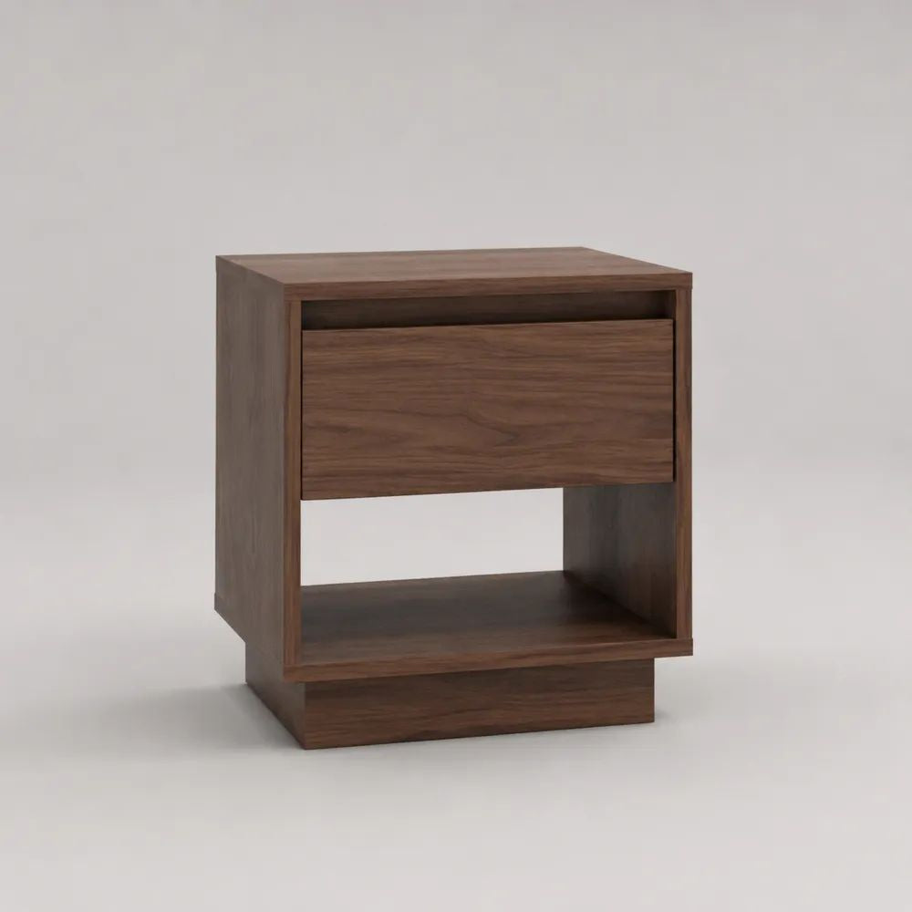 Comodino rettangolare in legno marrone noce con cassetto e vano aperto, 50 x 40 x 60 cm