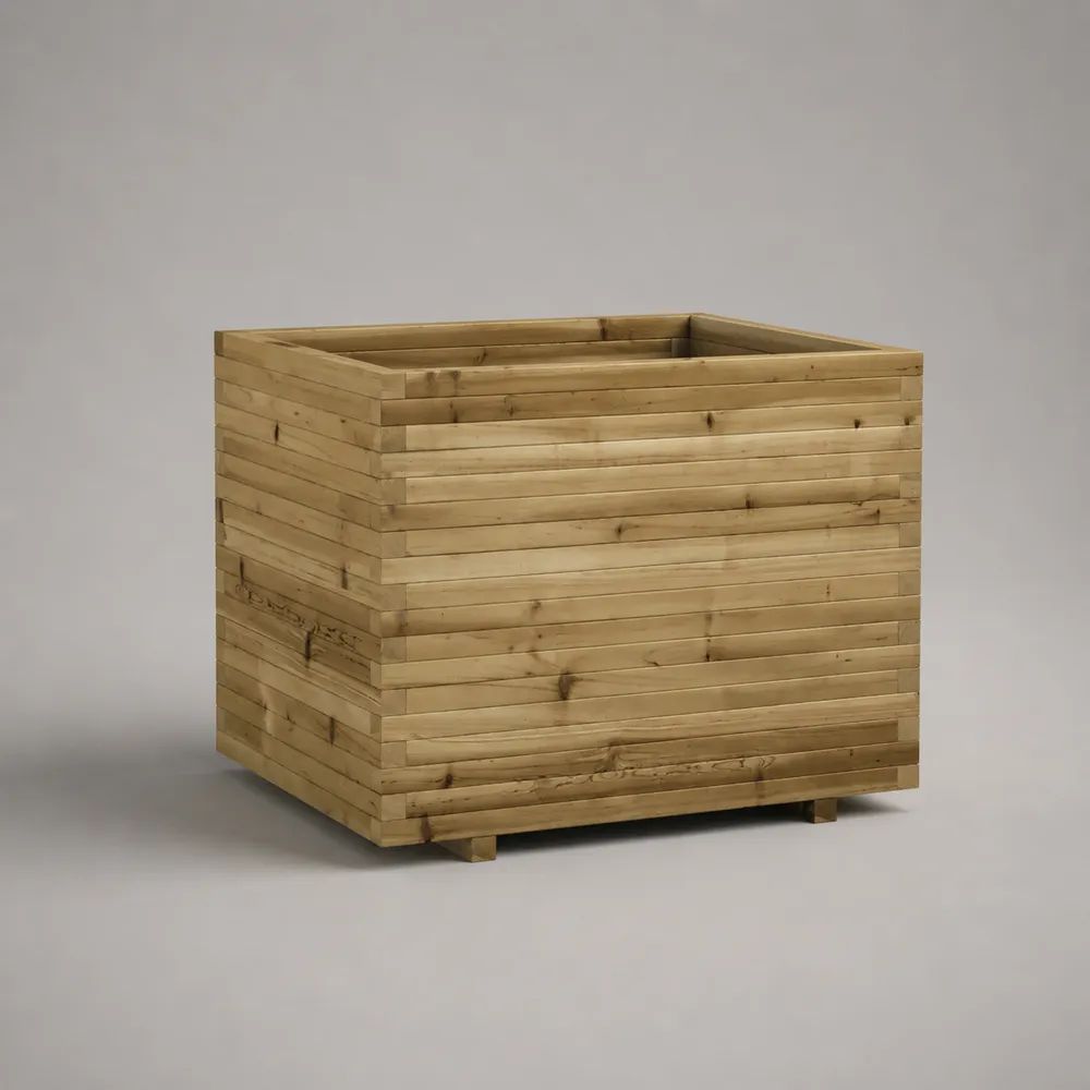 Fioriera quadrata da esterno in legno massello impregnato marrone naturale, 100 × 100 × 80 cm